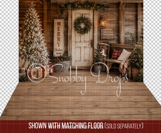Country Christmas Porch Fabric Backdrop