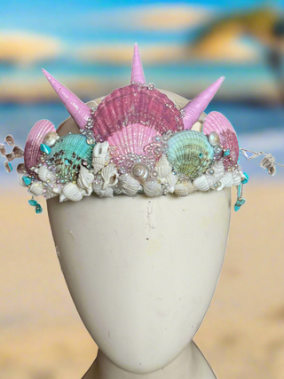 Shimmery Shells Mermaid Crown-Accessories-Snobby Drops Fabric Backdrops for Photography, Exclusive Designs by Tara Mapes Photography, Enchanted Eye Creations by Tara Mapes, photography backgrounds, photography backdrops, fast shipping, US backdrops, cheap photography backdrops