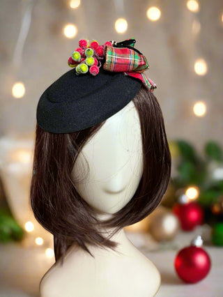 Plaid Bow and Berries Christmas Fascinator-Accessories-Snobby Drops Fabric Backdrops for Photography, Exclusive Designs by Tara Mapes Photography, Enchanted Eye Creations by Tara Mapes, photography backgrounds, photography backdrops, fast shipping, US backdrops, cheap photography backdrops