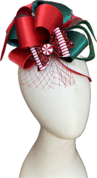 Christmas Bow Fascinator-Accessories-Snobby Drops Fabric Backdrops for Photography, Exclusive Designs by Tara Mapes Photography, Enchanted Eye Creations by Tara Mapes, photography backgrounds, photography backdrops, fast shipping, US backdrops, cheap photography backdrops