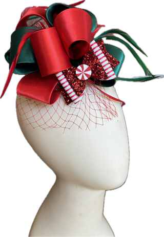 Christmas Bow Fascinator-Accessories-Snobby Drops Fabric Backdrops for Photography, Exclusive Designs by Tara Mapes Photography, Enchanted Eye Creations by Tara Mapes, photography backgrounds, photography backdrops, fast shipping, US backdrops, cheap photography backdrops