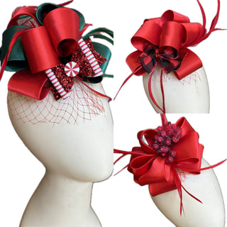 Christmas Bow Fascinator-Accessories-Snobby Drops Fabric Backdrops for Photography, Exclusive Designs by Tara Mapes Photography, Enchanted Eye Creations by Tara Mapes, photography backgrounds, photography backdrops, fast shipping, US backdrops, cheap photography backdrops