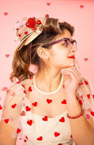 Hearts and Tulle Valentine Fascinator-Accessories-Snobby Drops Fabric Backdrops for Photography, Exclusive Designs by Tara Mapes Photography, Enchanted Eye Creations by Tara Mapes, photography backgrounds, photography backdrops, fast shipping, US backdrops, cheap photography backdrops