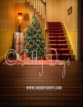 A Christmas Story Staircase Fabric Backdrop Sweep-Fabric Photography Sweep-Snobby Drops Fabric Backdrops for Photography, Exclusive Designs by Tara Mapes Photography, Enchanted Eye Creations by Tara Mapes, photography backgrounds, photography backdrops, fast shipping, US backdrops, cheap photography backdrops