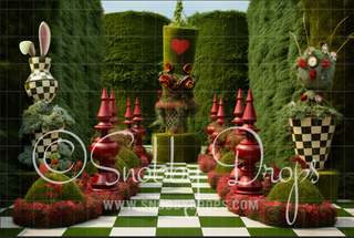 Alice Chess Garden Path Fabric Backdrop-Fabric Photography Backdrop-Snobby Drops Fabric Backdrops for Photography, Exclusive Designs by Tara Mapes Photography, Enchanted Eye Creations by Tara Mapes, photography backgrounds, photography backdrops, fast shipping, US backdrops, cheap photography backdrops