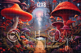 Alice in Wonderland Mushroom Path Fabric Backdrop-Fabric Photography Backdrop-Snobby Drops Fabric Backdrops for Photography, Exclusive Designs by Tara Mapes Photography, Enchanted Eye Creations by Tara Mapes, photography backgrounds, photography backdrops, fast shipping, US backdrops, cheap photography backdrops