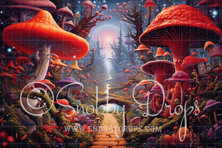 Alice in Wonderland Mushroom Path Fabric Backdrop-Fabric Photography Backdrop-Snobby Drops Fabric Backdrops for Photography, Exclusive Designs by Tara Mapes Photography, Enchanted Eye Creations by Tara Mapes, photography backgrounds, photography backdrops, fast shipping, US backdrops, cheap photography backdrops