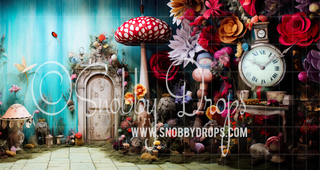 Alice in Wonderland Secret Door Fabric Backdrop-Fabric Photography Backdrop-Snobby Drops Fabric Backdrops for Photography, Exclusive Designs by Tara Mapes Photography, Enchanted Eye Creations by Tara Mapes, photography backgrounds, photography backdrops, fast shipping, US backdrops, cheap photography backdrops