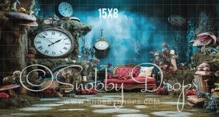 Alice in Wonderland Themed Forest Lounge Fabric Backdrop-Fabric Photography Backdrop-Snobby Drops Fabric Backdrops for Photography, Exclusive Designs by Tara Mapes Photography, Enchanted Eye Creations by Tara Mapes, photography backgrounds, photography backdrops, fast shipping, US backdrops, cheap photography backdrops