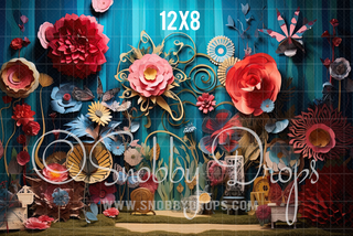 Alice in Wonderland Bright Flowers Themed Fabric Backdrop-Fabric Photography Backdrop-Snobby Drops Fabric Backdrops for Photography, Exclusive Designs by Tara Mapes Photography, Enchanted Eye Creations by Tara Mapes, photography backgrounds, photography backdrops, fast shipping, US backdrops, cheap photography backdrops