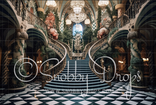 Alice in Wonderland Themed Grand Staircase Fabric Backdrop-Fabric Photography Backdrop-Snobby Drops Fabric Backdrops for Photography, Exclusive Designs by Tara Mapes Photography, Enchanted Eye Creations by Tara Mapes, photography backgrounds, photography backdrops, fast shipping, US backdrops, cheap photography backdrops