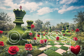 Alice's Chess Garden Garden Path Fabric Backdrop-Fabric Photography Backdrop-Snobby Drops Fabric Backdrops for Photography, Exclusive Designs by Tara Mapes Photography, Enchanted Eye Creations by Tara Mapes, photography backgrounds, photography backdrops, fast shipping, US backdrops, cheap photography backdrops