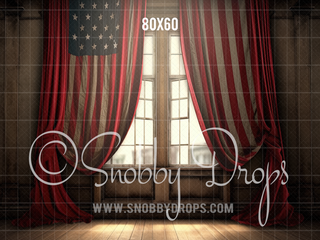 American Flag Window Patriotic Studio Fabric Backdrop-Fabric Photography Backdrop-Snobby Drops Fabric Backdrops for Photography, Exclusive Designs by Tara Mapes Photography, Enchanted Eye Creations by Tara Mapes, photography backgrounds, photography backdrops, fast shipping, US backdrops, cheap photography backdrops