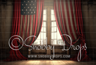 American Flag Window Patriotic Studio Fabric Backdrop-Fabric Photography Backdrop-Snobby Drops Fabric Backdrops for Photography, Exclusive Designs by Tara Mapes Photography, Enchanted Eye Creations by Tara Mapes, photography backgrounds, photography backdrops, fast shipping, US backdrops, cheap photography backdrops