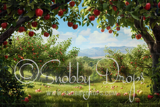 Apple Orchard Fabric Backdrop-Fabric Photography Backdrop-Snobby Drops Fabric Backdrops for Photography, Exclusive Designs by Tara Mapes Photography, Enchanted Eye Creations by Tara Mapes, photography backgrounds, photography backdrops, fast shipping, US backdrops, cheap photography backdrops