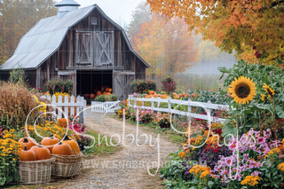 Autumn Barn Path Fabric Backdrop-Fabric Photography Backdrop-Snobby Drops Fabric Backdrops for Photography, Exclusive Designs by Tara Mapes Photography, Enchanted Eye Creations by Tara Mapes, photography backgrounds, photography backdrops, fast shipping, US backdrops, cheap photography backdrops