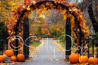 Autumn Pumpkin Arch Fabric Backdrop-Fabric Photography Backdrop-Snobby Drops Fabric Backdrops for Photography, Exclusive Designs by Tara Mapes Photography, Enchanted Eye Creations by Tara Mapes, photography backgrounds, photography backdrops, fast shipping, US backdrops, cheap photography backdrops