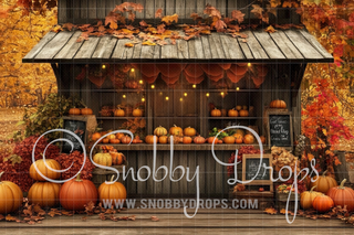 Autumn Pumpkin Shop Fabric Backdrop-Fabric Photography Backdrop-Snobby Drops Fabric Backdrops for Photography, Exclusive Designs by Tara Mapes Photography, Enchanted Eye Creations by Tara Mapes, photography backgrounds, photography backdrops, fast shipping, US backdrops, cheap photography backdrops