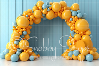 Baby Blue and Orange Balloon Arch Cake Smash Backdrop-Fabric Photography Backdrop-Snobby Drops Fabric Backdrops for Photography, Exclusive Designs by Tara Mapes Photography, Enchanted Eye Creations by Tara Mapes, photography backgrounds, photography backdrops, fast shipping, US backdrops, cheap photography backdrops