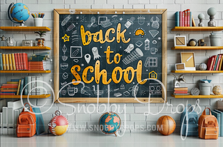 Back to School Chalkboard Fabric Backdrop-Fabric Photography Backdrop-Snobby Drops Fabric Backdrops for Photography, Exclusive Designs by Tara Mapes Photography, Enchanted Eye Creations by Tara Mapes, photography backgrounds, photography backdrops, fast shipping, US backdrops, cheap photography backdrops