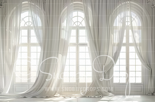 Backlit White Room with Arched Windows Fabric Backdrop-Fabric Photography Backdrop-Snobby Drops Fabric Backdrops for Photography, Exclusive Designs by Tara Mapes Photography, Enchanted Eye Creations by Tara Mapes, photography backgrounds, photography backdrops, fast shipping, US backdrops, cheap photography backdrops