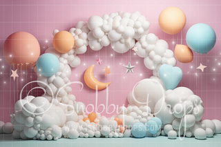 Pastel Rainbow Balloons Fabric Backdrop exclusive at Snobby Drops