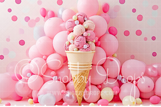 Balloons and Ice Cream Fabric Backdrop-Fabric Photography Backdrop-Snobby Drops Fabric Backdrops for Photography, Exclusive Designs by Tara Mapes Photography, Enchanted Eye Creations by Tara Mapes, photography backgrounds, photography backdrops, fast shipping, US backdrops, cheap photography backdrops