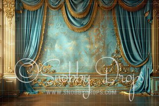 Baroque Wall with Gold and Teal Fabric Backdrop-Fabric Photography Backdrop-Snobby Drops Fabric Backdrops for Photography, Exclusive Designs by Tara Mapes Photography, Enchanted Eye Creations by Tara Mapes, photography backgrounds, photography backdrops, fast shipping, US backdrops, cheap photography backdrops