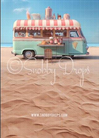 Beach Ice Cream Truck Fabric Backdrop Sweep-Fabric Photography Sweep-Snobby Drops Fabric Backdrops for Photography, Exclusive Designs by Tara Mapes Photography, Enchanted Eye Creations by Tara Mapes, photography backgrounds, photography backdrops, fast shipping, US backdrops, cheap photography backdrops