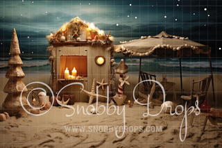 Beach Nights Beach Shack Fabric Backdrop-Fabric Photography Backdrop-Snobby Drops Fabric Backdrops for Photography, Exclusive Designs by Tara Mapes Photography, Enchanted Eye Creations by Tara Mapes, photography backgrounds, photography backdrops, fast shipping, US backdrops, cheap photography backdrops