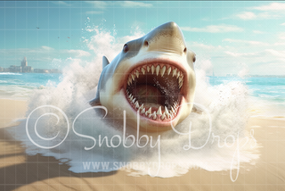 Beached Shark Jumping Shark Fabric Backdrop-Fabric Photography Backdrop-Snobby Drops Fabric Backdrops for Photography, Exclusive Designs by Tara Mapes Photography, Enchanted Eye Creations by Tara Mapes, photography backgrounds, photography backdrops, fast shipping, US backdrops, cheap photography backdrops