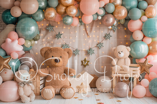 Bears and Balloons Fabric Photography Backdrop-Fabric Photography Backdrop-Snobby Drops Fabric Backdrops for Photography, Exclusive Designs by Tara Mapes Photography, Enchanted Eye Creations by Tara Mapes, photography backgrounds, photography backdrops, fast shipping, US backdrops, cheap photography backdrops