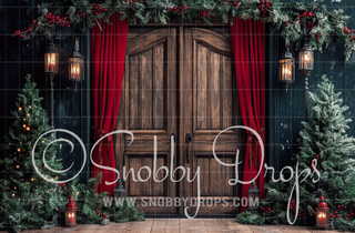 Beautiful Christmas Door Fabric Photography Backdrop-Fabric Photography Backdrop-Snobby Drops Fabric Backdrops for Photography, Exclusive Designs by Tara Mapes Photography, Enchanted Eye Creations by Tara Mapes, photography backgrounds, photography backdrops, fast shipping, US backdrops, cheap photography backdrops