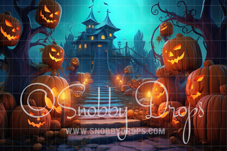 Bewitched Mansion Halloween Fabric Backdrop-Fabric Photography Backdrop-Snobby Drops Fabric Backdrops for Photography, Exclusive Designs by Tara Mapes Photography, Enchanted Eye Creations by Tara Mapes, photography backgrounds, photography backdrops, fast shipping, US backdrops, cheap photography backdrops