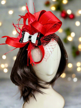 Big Bow Satin Christmas Fascinator-Accessories-Snobby Drops Fabric Backdrops for Photography, Exclusive Designs by Tara Mapes Photography, Enchanted Eye Creations by Tara Mapes, photography backgrounds, photography backdrops, fast shipping, US backdrops, cheap photography backdrops