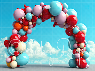 Birthday Balloon Arch Backdrop-Fabric Photography Backdrop-Snobby Drops Fabric Backdrops for Photography, Exclusive Designs by Tara Mapes Photography, Enchanted Eye Creations by Tara Mapes, photography backgrounds, photography backdrops, fast shipping, US backdrops, cheap photography backdrops