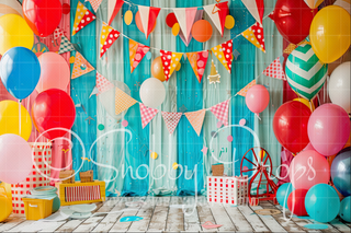 Birthday Bunt Banner Fabric Backdrop-Fabric Photography Backdrop-Snobby Drops Fabric Backdrops for Photography, Exclusive Designs by Tara Mapes Photography, Enchanted Eye Creations by Tara Mapes, photography backgrounds, photography backdrops, fast shipping, US backdrops, cheap photography backdrops