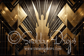 Black Gold Art Deco Room Fabric Backdrop-Fabric Photography Backdrop-Snobby Drops Fabric Backdrops for Photography, Exclusive Designs by Tara Mapes Photography, Enchanted Eye Creations by Tara Mapes, photography backgrounds, photography backdrops, fast shipping, US backdrops, cheap photography backdrops