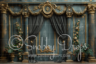 Black Victorian Room with Roses Fabric Backdrop-Fabric Photography Backdrop-Snobby Drops Fabric Backdrops for Photography, Exclusive Designs by Tara Mapes Photography, Enchanted Eye Creations by Tara Mapes, photography backgrounds, photography backdrops, fast shipping, US backdrops, cheap photography backdrops