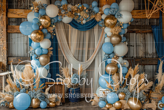 Blue and Gold Fabric Photography Backdrop-Fabric Photography Backdrop-Snobby Drops Fabric Backdrops for Photography, Exclusive Designs by Tara Mapes Photography, Enchanted Eye Creations by Tara Mapes, photography backgrounds, photography backdrops, fast shipping, US backdrops, cheap photography backdrops