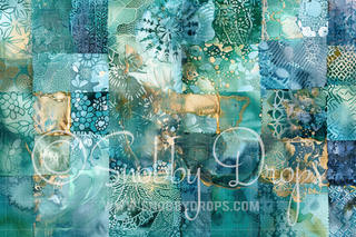 Blue and Gold Fine Art Montage Texture Fine Art Fabric Backdrop-Fabric Photography Backdrop-Snobby Drops Fabric Backdrops for Photography, Exclusive Designs by Tara Mapes Photography, Enchanted Eye Creations by Tara Mapes, photography backgrounds, photography backdrops, fast shipping, US backdrops, cheap photography backdrops