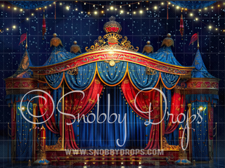 Blue and Red Circus Stage Fabric Backdrop-Fabric Photography Backdrop-Snobby Drops Fabric Backdrops for Photography, Exclusive Designs by Tara Mapes Photography, Enchanted Eye Creations by Tara Mapes, photography backgrounds, photography backdrops, fast shipping, US backdrops, cheap photography backdrops