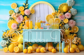 Blue and Yellow Lemonade Stand Fabric Backdrop-Fabric Photography Backdrop-Snobby Drops Fabric Backdrops for Photography, Exclusive Designs by Tara Mapes Photography, Enchanted Eye Creations by Tara Mapes, photography backgrounds, photography backdrops, fast shipping, US backdrops, cheap photography backdrops