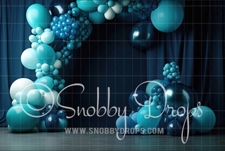 Blue Balloon Arch Fabric Backdrop-Fabric Photography Backdrop-Snobby Drops Fabric Backdrops for Photography, Exclusive Designs by Tara Mapes Photography, Enchanted Eye Creations by Tara Mapes, photography backgrounds, photography backdrops, fast shipping, US backdrops, cheap photography backdrops