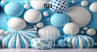 Blue Balloons and Balls Fabric Backdrop-Fabric Photography Backdrop-Snobby Drops Fabric Backdrops for Photography, Exclusive Designs by Tara Mapes Photography, Enchanted Eye Creations by Tara Mapes, photography backgrounds, photography backdrops, fast shipping, US backdrops, cheap photography backdrops