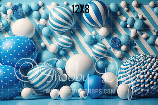 Blue Balloons and Balls Fabric Backdrop-Fabric Photography Backdrop-Snobby Drops Fabric Backdrops for Photography, Exclusive Designs by Tara Mapes Photography, Enchanted Eye Creations by Tara Mapes, photography backgrounds, photography backdrops, fast shipping, US backdrops, cheap photography backdrops