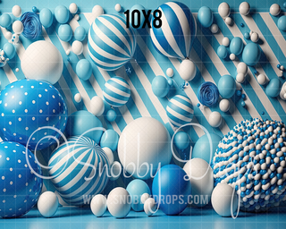 Blue Balloons and Balls Fabric Backdrop-Fabric Photography Backdrop-Snobby Drops Fabric Backdrops for Photography, Exclusive Designs by Tara Mapes Photography, Enchanted Eye Creations by Tara Mapes, photography backgrounds, photography backdrops, fast shipping, US backdrops, cheap photography backdrops