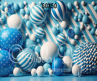 Blue Balloons and Balls Fabric Backdrop-Fabric Photography Backdrop-Snobby Drops Fabric Backdrops for Photography, Exclusive Designs by Tara Mapes Photography, Enchanted Eye Creations by Tara Mapes, photography backgrounds, photography backdrops, fast shipping, US backdrops, cheap photography backdrops