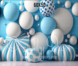 Blue Balloons and Balls Fabric Backdrop-Fabric Photography Backdrop-Snobby Drops Fabric Backdrops for Photography, Exclusive Designs by Tara Mapes Photography, Enchanted Eye Creations by Tara Mapes, photography backgrounds, photography backdrops, fast shipping, US backdrops, cheap photography backdrops