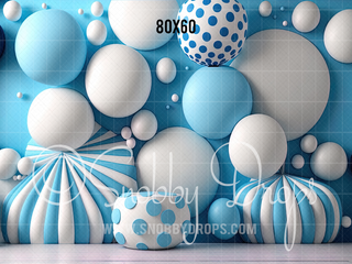 Blue Balloons and Balls Fabric Backdrop-Fabric Photography Backdrop-Snobby Drops Fabric Backdrops for Photography, Exclusive Designs by Tara Mapes Photography, Enchanted Eye Creations by Tara Mapes, photography backgrounds, photography backdrops, fast shipping, US backdrops, cheap photography backdrops